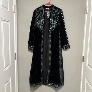 NWT Crazy Train Black and Turquoise Embroidered/Beaded Duster Size Medium